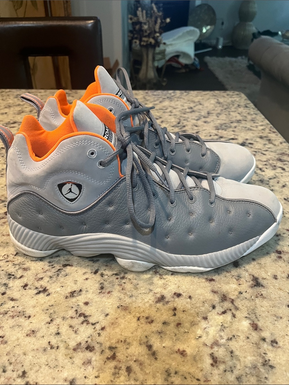 Jordan Grey and Orange Retro Basketball Sneakers